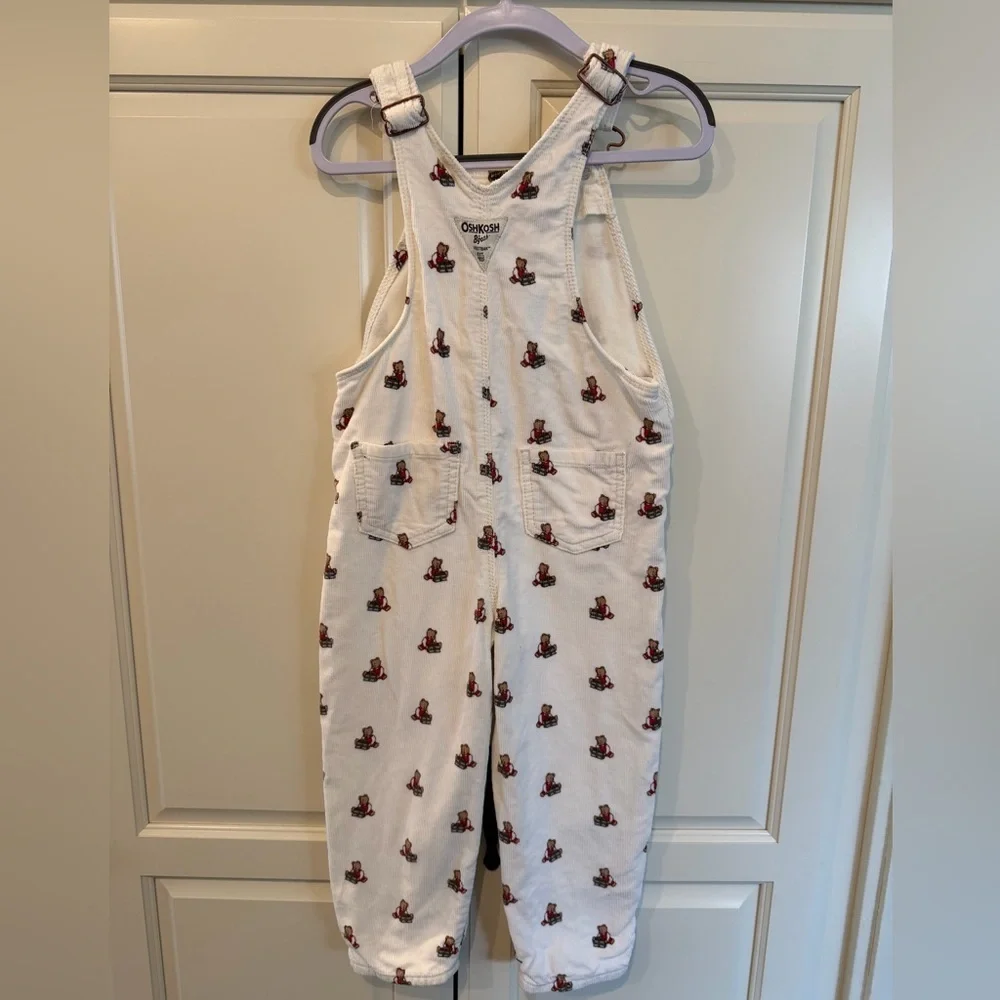 Rare! Reissued Vintage Inspo OshKosh B'gosh Kids White Overalls w/ Bear Pattern